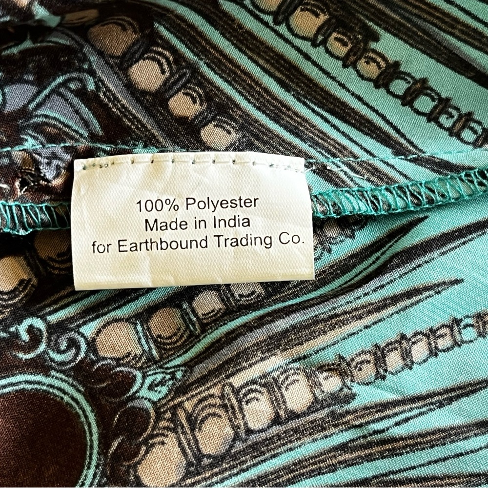 EUC Earthbound Trading Co. Teal & Feather Patterned Mini Dress Pockets Medium - Picture 14 of 14